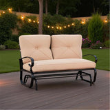SUNCROWN Outdoor Swing Glider Chair, Patio 2 Seats Loveseat Rocking Chair with Cushions, Steel Frame Furniture - Brown - Photo 6