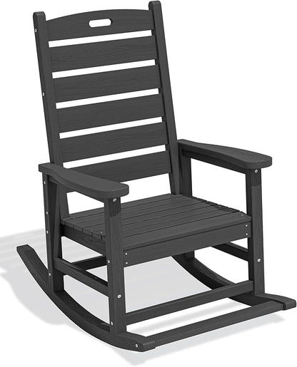 SERWALL Outdoor Rocking Chair, Oversized Rocking Chair with Footrest for Adults, HDPE All Weather Resistant Rocking Chairs for Patio, 350lbs Weight Capacity, Gray