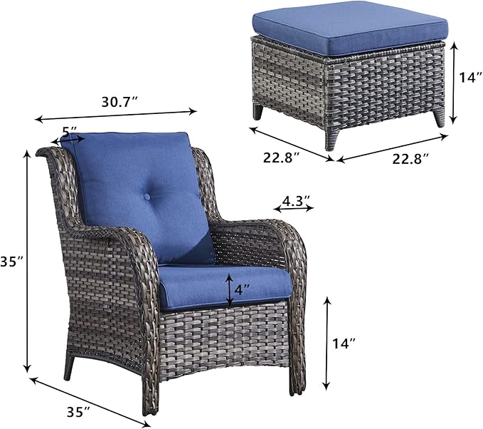 Rilyson Wicker Patio Furniture Set - 4 Piece Rattan Outdoor Sectional Conversation Sets with 2 Chairs and 2 Ottomans - Photo 3