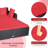 COSTWAY Outdoor Patio Rattan Daybed, Sponge Cushioned Loveseat Sofa with 4 Pillows, Wicker Furniture Sunbed for Balcony - Photo 5