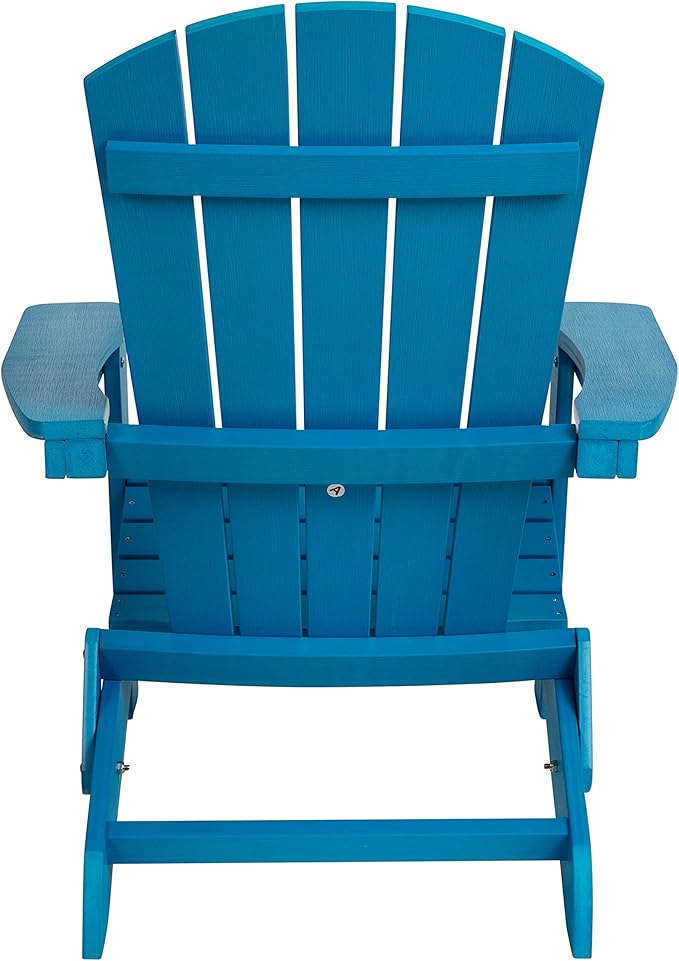Flash Furniture Charlestown Folding Adirondack Chair - Blue - Poly Resin - Indoor/Outdoor - Weather Resistant - Set of 2