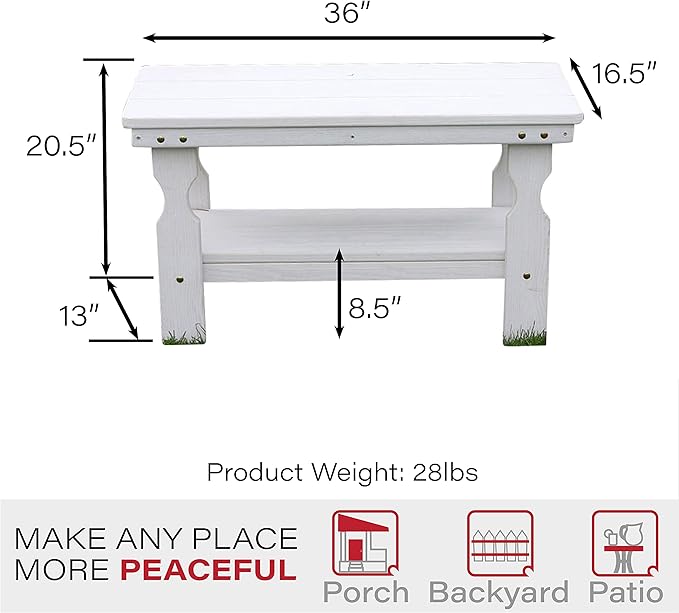 Amish Casual Heavy Duty Pressure Treated Wood Coffee Table in Semi-Solid White Stain - Crafted from Solid Pine by Amish Craftsmen in The USA