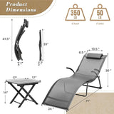 Athena Collection Outdoor Chaise Lounge Set, Metal Frame Pool Lounge Chairs with Folding Side Table and Headrest Armrest - Photo 3