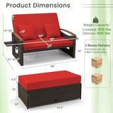 Tangkula Patio Rattan Daybed with 4-Level Adjustable Backrest, Outdoor Wicker Loveseat with Acacia Wood Armrest - Photo 5