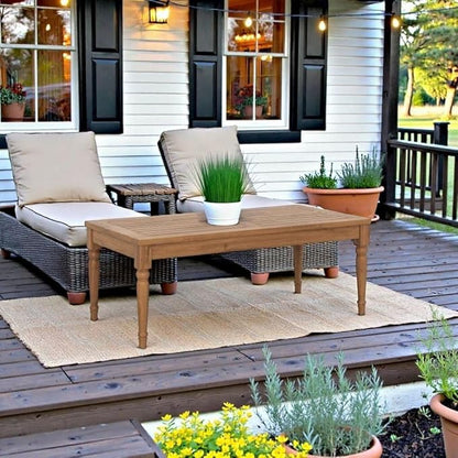 Brown Solid Wood Coffee Table for Patio, Rectangular Coffee Table with Timeless Design for Garden, Deck, or Outdoor Seating Areas