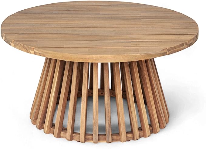 Christopher Knight Home Hakee Acacia Wood Patio Coffee Table, Round Coffee Table with Unique Wooden Base - Photo 7