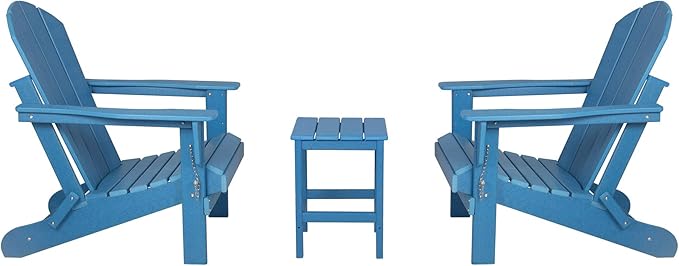 WO WESTIN OUTDOOR HDPE Laguna 3PC Outdoor Poly Adirondack Chair Set with Side Table, Pacific Blue