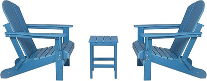 WO WESTIN OUTDOOR HDPE Laguna 3PC Outdoor Poly Adirondack Chair Set with Side Table, Pacific Blue