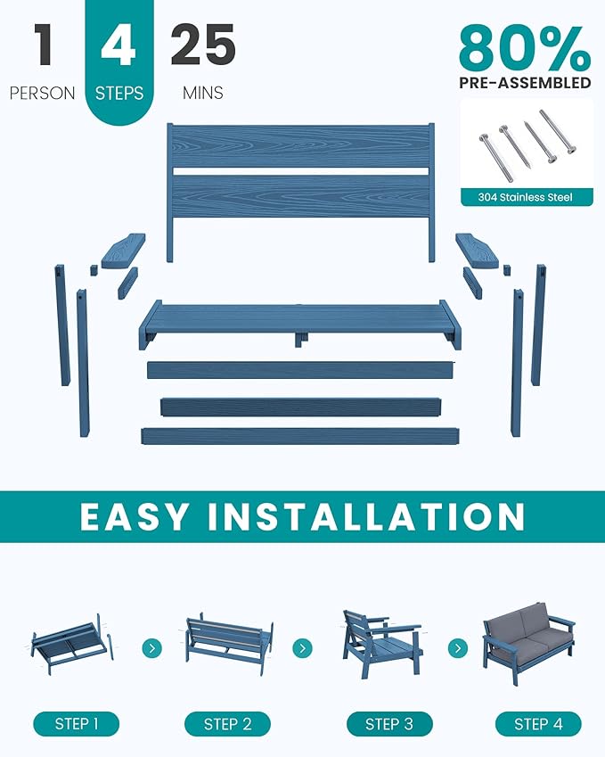 SERWALL HDPE Patio Furniture Set, 5 Piece All Weather Wood-Like Sectional Outdoor Furniture Set - Photo 7