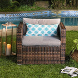 COSIEST All-Weather Patio Chair, Single Brown Wicker Chair with Thick Gray Cushions & Teal Pillow - Photo 5