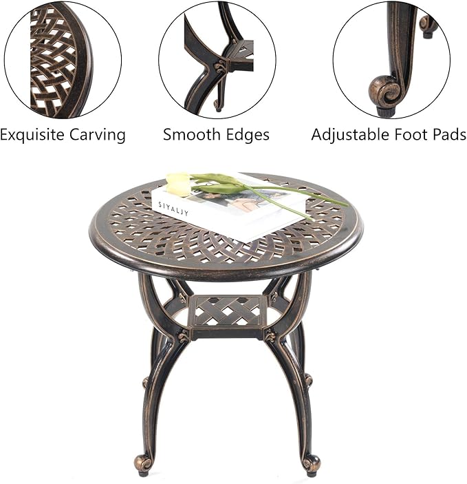 Mandolin Outdoor Patio, Rust -Resistant Cast Aluminum Side Table - Photo 4