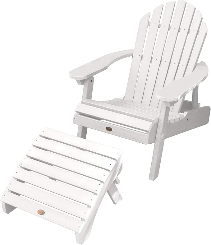 highwood AD-KITCHL1-WHE Hamilton Folding & Reclining Adirondack Chair with Ottoman, White