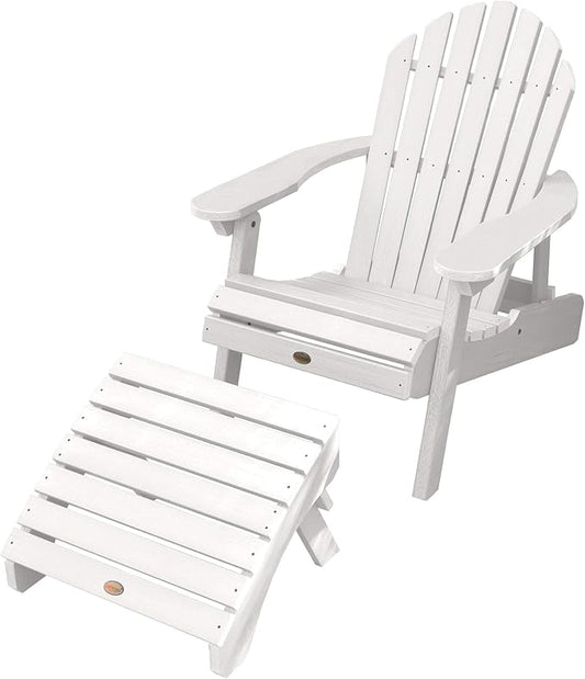 highwood AD-KITCHL1-WHE Hamilton Folding & Reclining Adirondack Chair with Ottoman, White