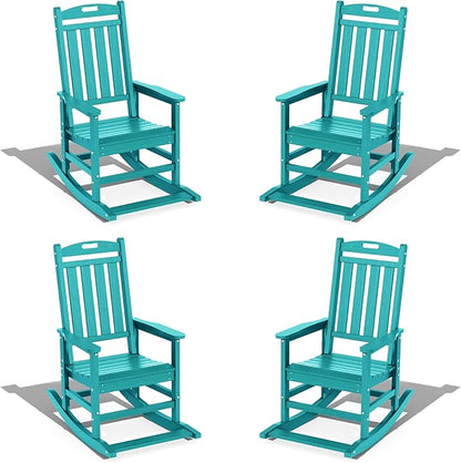 LOUNZY Outdoor Rocking Chair with Footboards Set of 4, HDPE Rocking Chair Patio Porch Rocker with 380lbs Support for Adult, Aruba