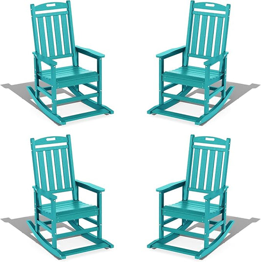 LOUNZY Outdoor Rocking Chair with Footboards Set of 4, HDPE Rocking Chair Patio Porch Rocker with 380lbs Support for Adult, Aruba