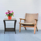 Outdoor Rattan Side Table, Square Coffee Table with Tempered Glass Top and Storage, Black - Photo 2