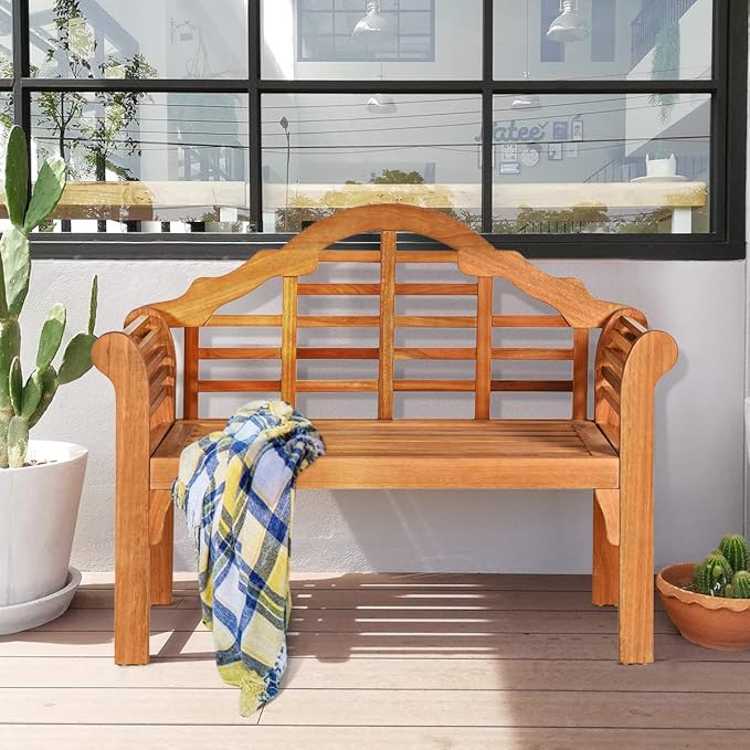 Giantex Outdoor Wood Bench, 4 Ft Foldable Eucalyptus Garden Bench - Photo 2