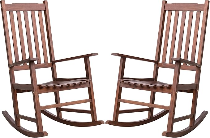 Greesum 2 Piece Acacia Rocking Chairs,Outdoor Bistro Furniture Set Pure Wood Framed for Porch, Lawn Garden, Deck,Brown