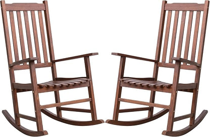 Greesum 2 Piece Acacia Rocking Chairs,Outdoor Bistro Furniture Set Pure Wood Framed for Porch, Lawn Garden, Deck,Brown