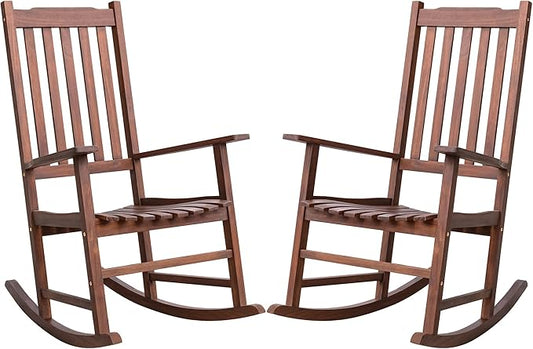 Greesum 2 Piece Acacia Rocking Chairs,Outdoor Bistro Furniture Set Pure Wood Framed for Porch, Lawn Garden, Deck,Brown