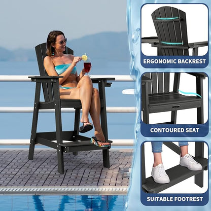 FUNBERRY Tall Adirondack Chairs Set of 2 with Removable Connecting Table, All Weather High Top Balcony Chair with Cup Holders