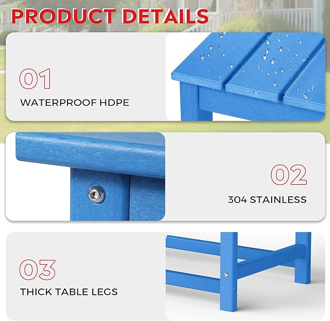 Costaelm 4-Piece Set Outdoor/Patio Poly Adirondack Chairs with a Coffee and a Side Table (2 Seater), Pacific Blue - Photo 8