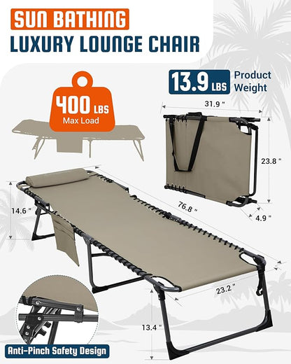 KingCamp Lounge Chair Outdoor,400LBS Tanning Chairs for Outside,Adjustable 5-Position Patio Lounge Chair Sunbathing Chase Lounge Chair Outdoor for Outside Beach Patio Sun Bathing Pool Backyard