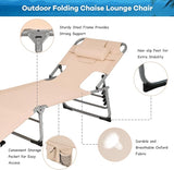 GYMAX Tanning Chair, Folding Beach Lounger with Face Arm Hole, Adjustable Backrest, Side Pocket & Carry Handle - Photo 3