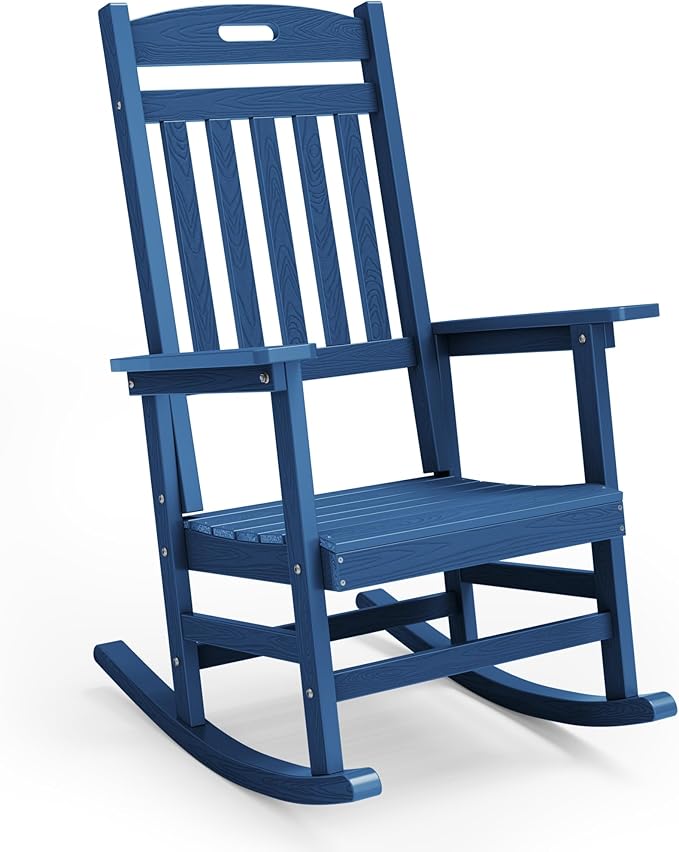 YEFU Outdoor Rocking Chair Porch: Plastic Rocking Chairs for Outside, Weather Resistant for Patio, Waterproof, Rock smoothly, Navy Blue