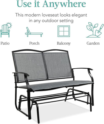 Best Choice Products 2-Person Outdoor Patio Swing Glider Steel Bench Loveseat Rocker for Deck, Porch w/Textilene Fabric, Steel Frame - Gray