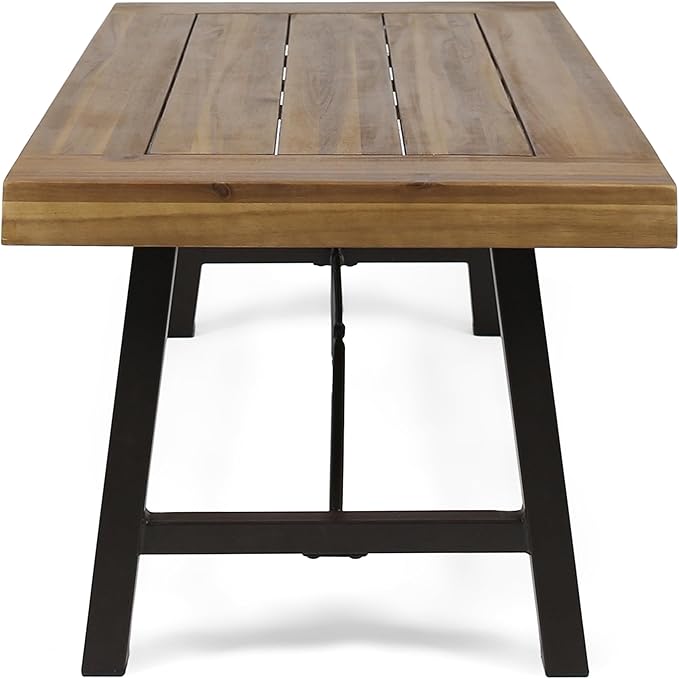 Harper & Bright Designs Outdoor Acacia Wood Coffee Table, Teak Finish/Rustic Metal Brown and Black, 27.25" D x 45.75" W x 18" H