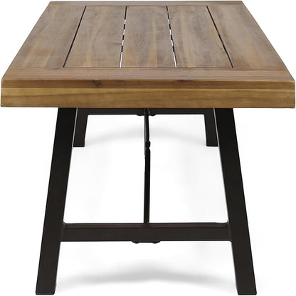 Harper & Bright Designs Outdoor Acacia Wood Coffee Table, Teak Finish/Rustic Metal Brown and Black, 27.25" D x 45.75" W x 18" H