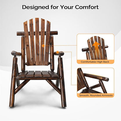 VINGLI Adirondack Chairs Set of 2, Solid Wood Adirondack Chair Fire Pit Chairs, Heavy Duty Backyard Seating Armchair Deck Garden Lawn (Carbonized, 2 PCS)
