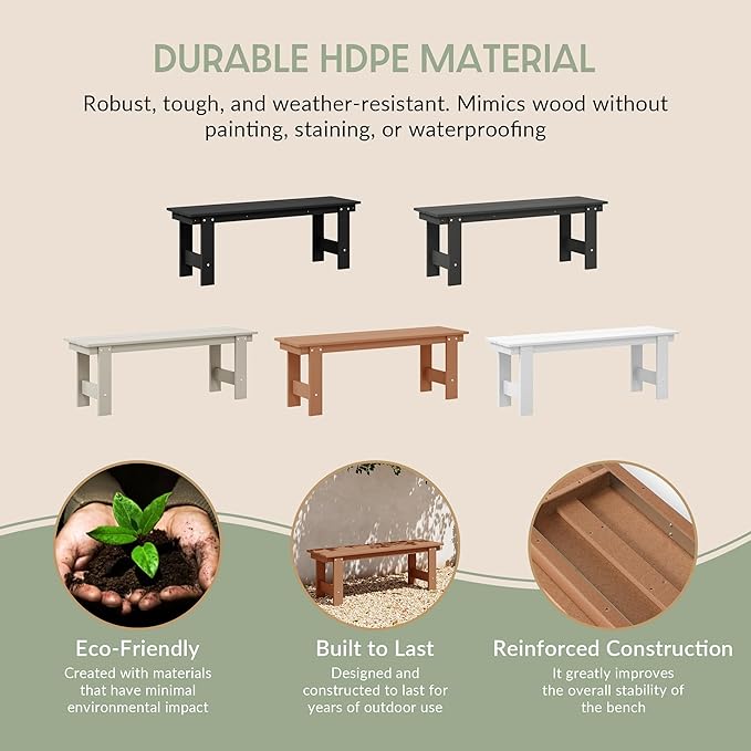WestinTrends Ashore Outdoor HDPE 48" Modern Backless Patio Bench, Teak