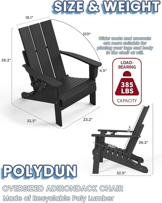 Adirondack Chair with Cup Holder, Folding Outdoor Lawn Chair, HDPE Plastic Fire Pit Chair, Weather Resistant Patio Chairs for Deck, Porch, Backyard, Garden