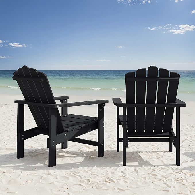 Stackable Adirondack Chairs Set of 2, Durable, Weather-Resistant Outdoor Patio Seating, Low Maintenance Poly Lumber Chairs for Porch, Deck, Garden, Fire Pit (Black)