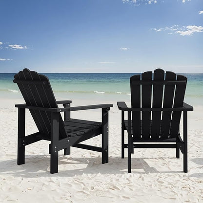 Stackable Adirondack Chairs Set of 2, Durable, Weather-Resistant Outdoor Patio Seating, Low Maintenance Poly Lumber Chairs for Porch, Deck, Garden, Fire Pit (Black)