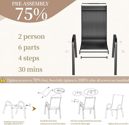 MAMIZO Patio Dining Chairs, Stackable All Weather Teslin Chair, Heavy Duty Outdoor Breathable Chairs Set, w/Armrests, Upgraded Chair FeetW/Strenthened Iron Spacers, 330 LBS (8, Black)