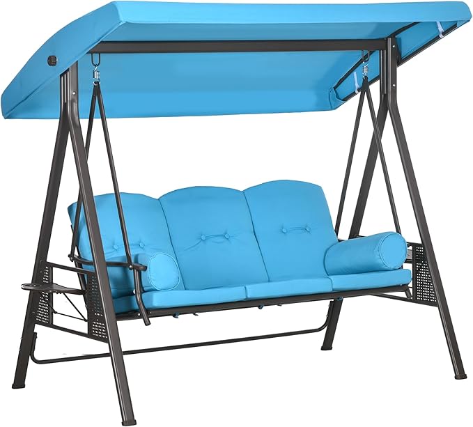 Outsunny 3-Seat Patio Swing Chair, Outdoor Porch Swing Glider with Adjustable Canopy, Removable Cushion - Photo 1