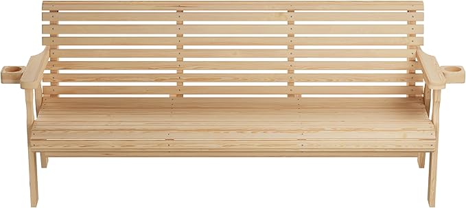 Amish Casual Heavy Duty 6 Foot Pressure Treated Outdoor Garden Bench in Unfinished with Cup Holders - Amish Crafted Roll Back Design, 700 Lb Weight Capacity