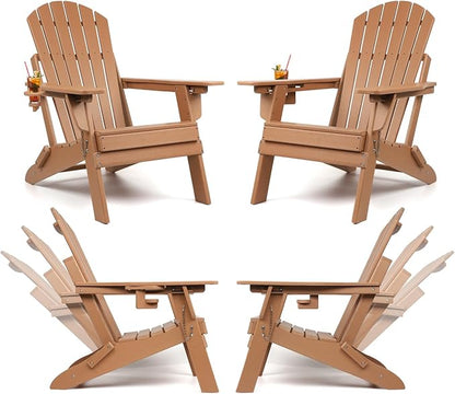 FUNBERRY Folding Adirondack Chairs Set of 4 with Adjustable Backrest, HDPE All Weather Fire Pit Chairs with Cup Holder