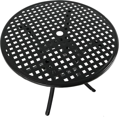 Sunnydaze Decorative Lattice Cast Aluminum Patio Dining Table with Umbrella Hole - 33-Inch Diameter - Black