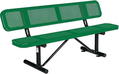 Global Industrial 6'L Heavy Duty Outdoor Steel Picnic Bench with Backrest, Perforated Metal, Portable Outdoor Bench, 1000 lbs Capacity, Green, 72" L x 24" W x 33" H