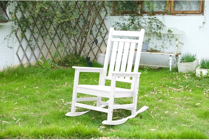 Outdoor Rocking Chair Set with Side Table, 3-Piece Rocking Chair Set with Wood-Texture, All Weather-Resistant - Photo 2