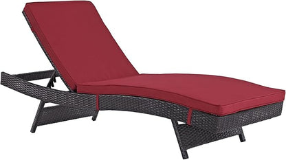 Modway Convene Wicker Rattan Outdoor Patio Chaise Lounge Chairs in Espresso Red - Set of 4