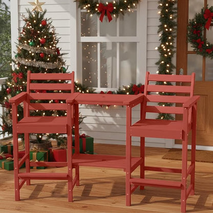 Tall Adirondack Chairs Set of 2, Bar Height HDPE Outdoor Chairs with Connecting Tray & Umbrella Hole, Balcony Patio Adirondack Chairs for Deck, Garden, Lawn (Terracotta)