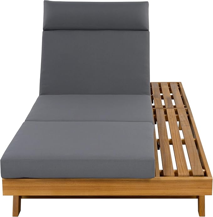 Acacia Wood Chaise Lounge Set with 3-Fold 4" Water-Resistant Cushion & Headrest, 4-Position Adjustable Backrest Recliner - Photo 4