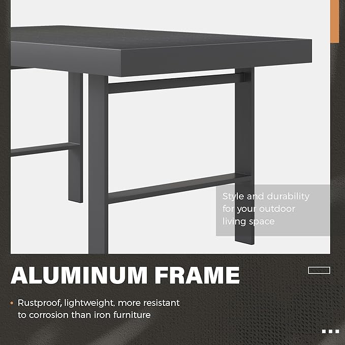Solaste Aluminum Outdoor Dining Table, All-Weather Rectangle Metal High Patio Coffee Table for Balcony, Garden, Multifunctional Dining Table Coffee Table, Indoor or Outdoor Use, Grey/White