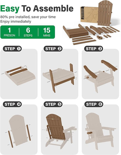 YEFU Adjustable Adirondack Chair with Retractable Ottoman Set of 6,Folding Adirondack Chair with Cup-Holder, Outdoor Chairs with Footrest,Weather Resistant Fire Pit Chairs,for Patio Lawn