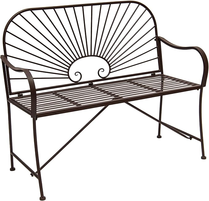 XBrand 44" L Iron Sun-Patterned Seat for Two, Patio & Porch Furniture for Park, Yard, Lawn, Balcony, Backyard – Brown - Photo 1